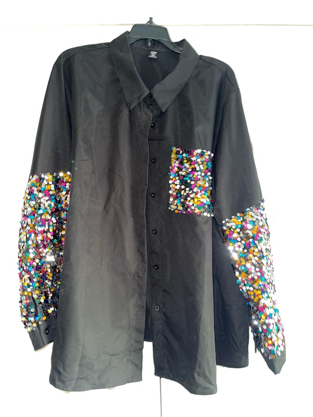 Women’s Button-Up Shirt with Multicolor Sequin Accents